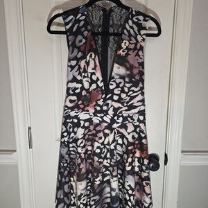 bebe Black Multicolor Floral-Print Midi Dress